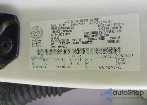 2019 Ford F-150 Limited из США, поврежденный, VIN 1FTEW1EG4KFB85721